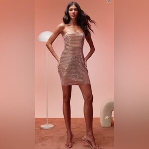 Oh Polly Rose Gold Strapless Sequin Mini Dress